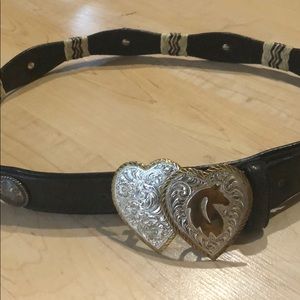 Tony Lama leather belt, rawhide and conchos